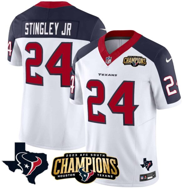 Men’s Houston Texans 2023 AFC South Champions Patch Vapor Jersey – All Stitched – Inverted – Derek Stingley Jr.