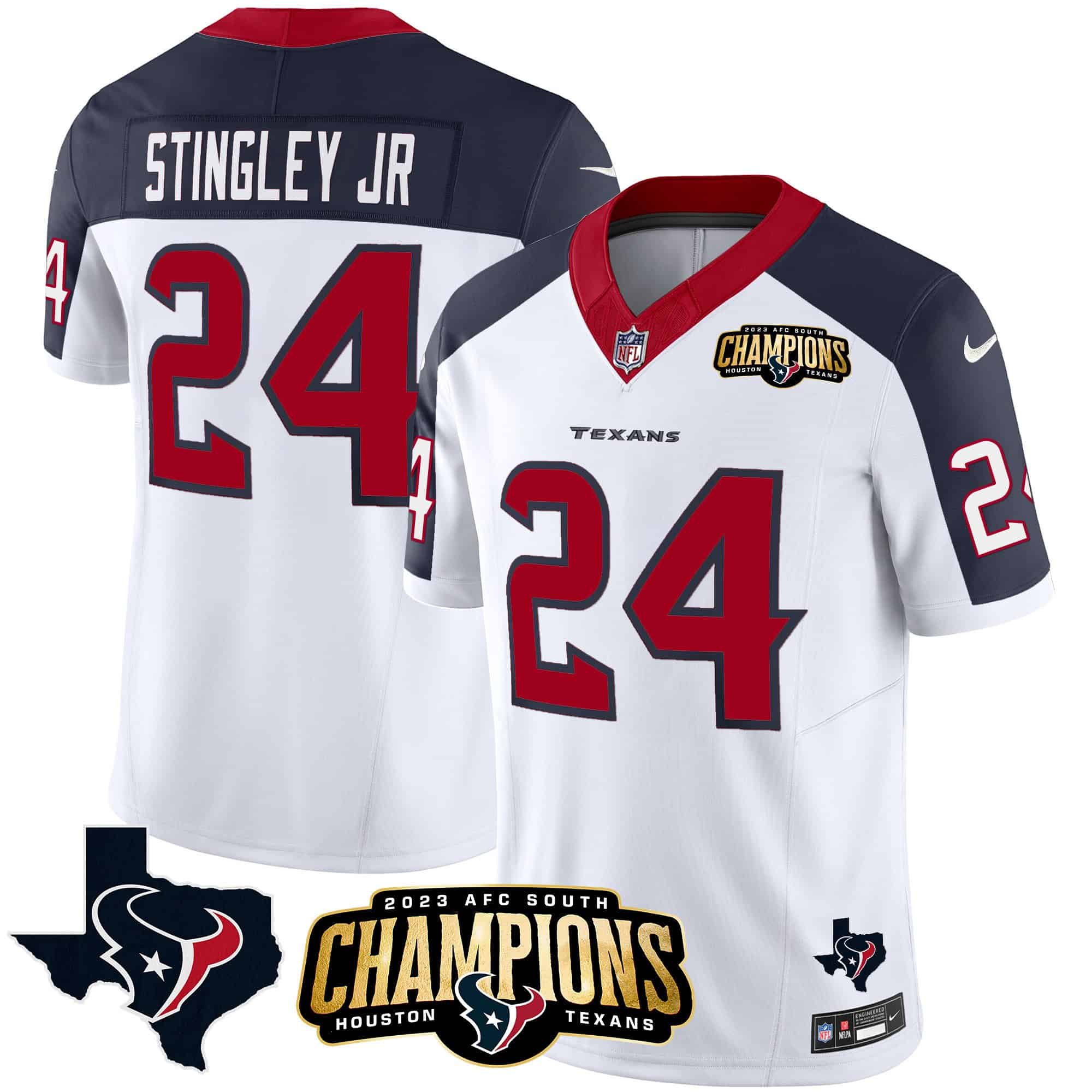 Men’s Houston Texans 2023 AFC South Champions Patch Vapor Jersey – All Stitched – Inverted – Derek Stingley Jr.