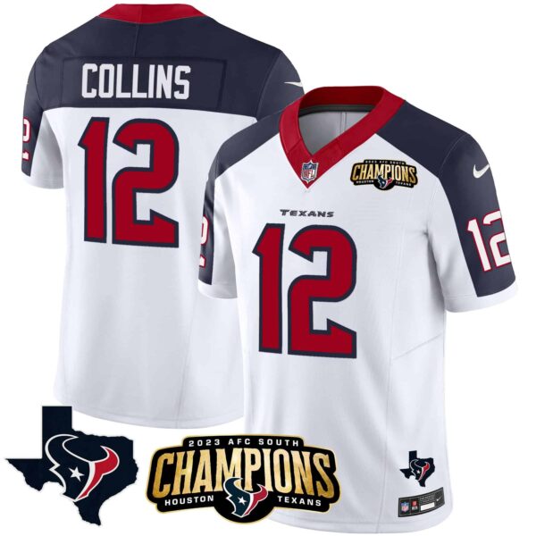 Men’s Houston Texans 2023 AFC South Champions Patch Vapor Jersey – All Stitched – Inverted – Nico Collins