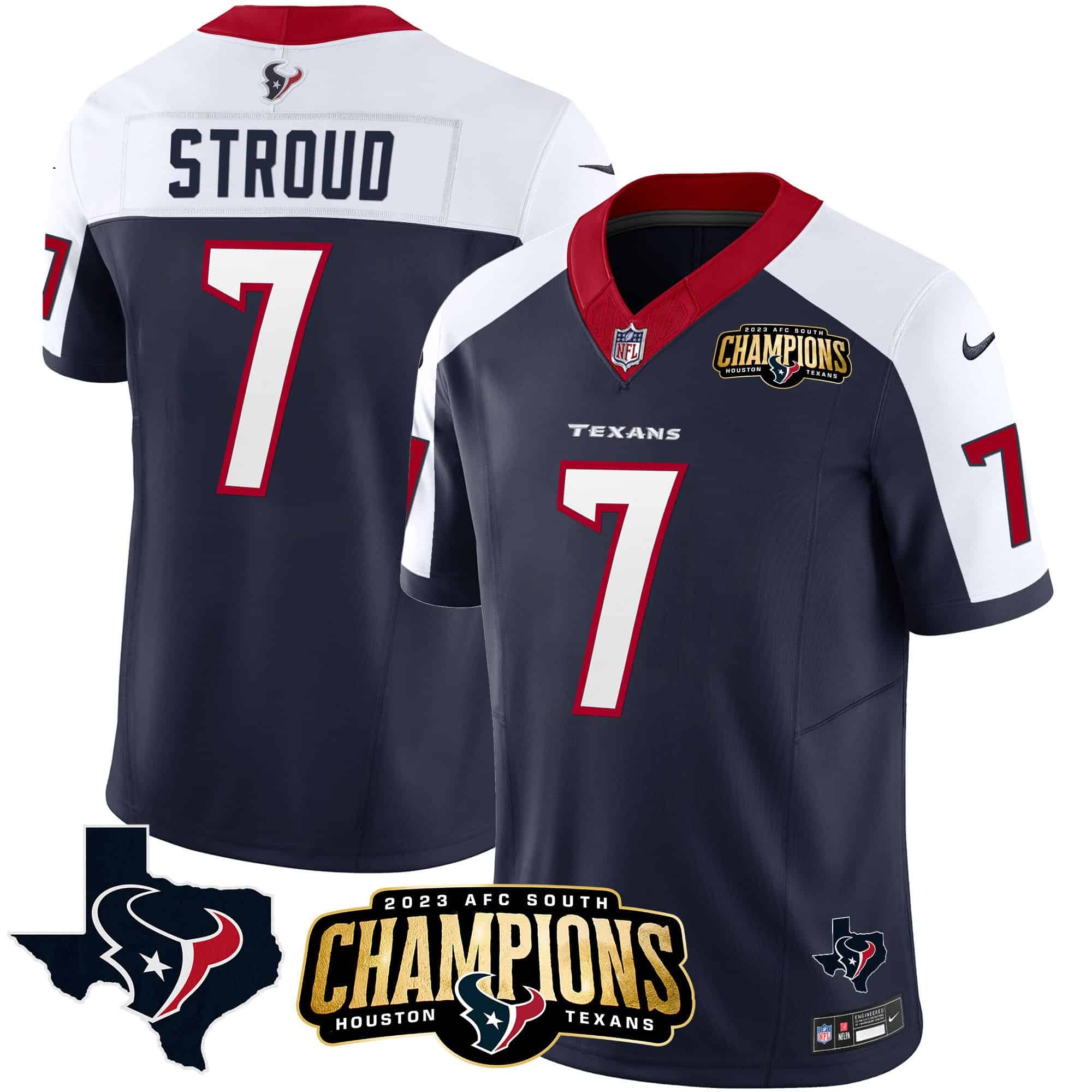 Men’s Houston Texans 2023 AFC South Champions Patch Vapor Jersey – All Stitched – Alternate – C.J. Stroud