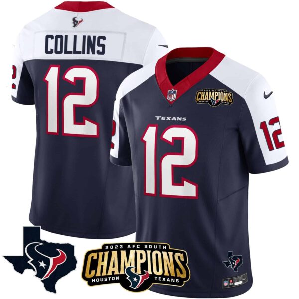 Men’s Houston Texans 2023 AFC South Champions Patch Vapor Jersey – All Stitched – Alternate – Nico Collins