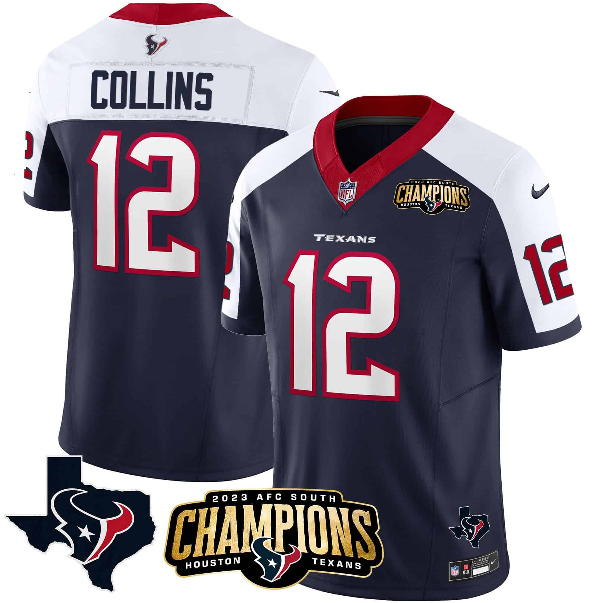 Men’s Houston Texans 2023 AFC South Champions Patch Vapor Jersey – All Stitched – Alternate – Nico Collins