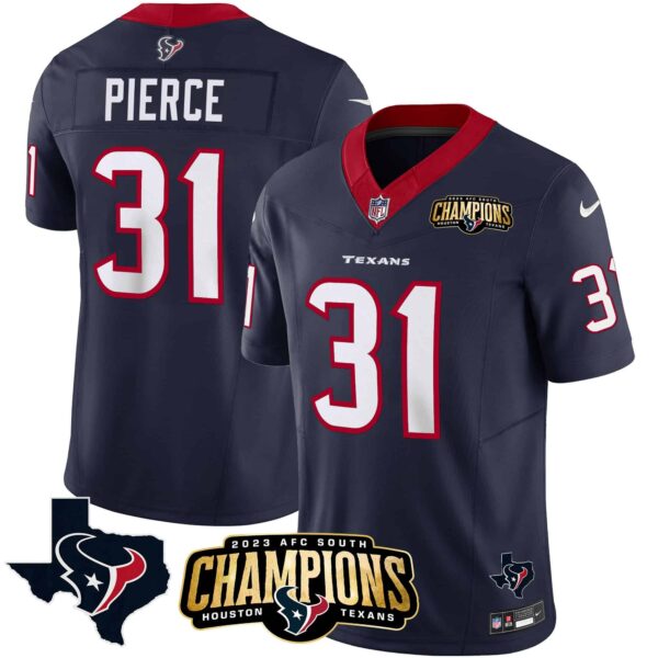 Men’s Houston Texans 2023 AFC South Champions Patch Vapor Jersey – All Stitched – Navy – Dameon Pierce
