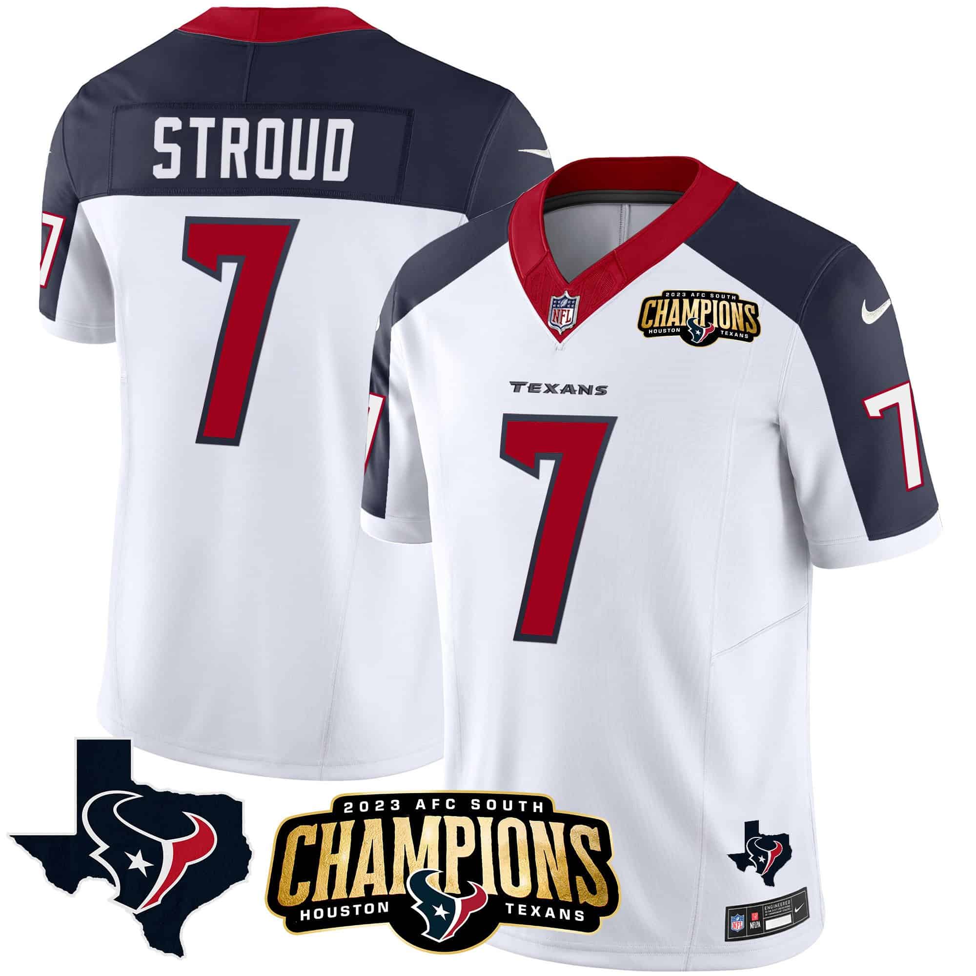 Men’s Houston Texans 2023 AFC South Champions Patch Vapor Jersey – All Stitched – Inverted – C.J. Stroud