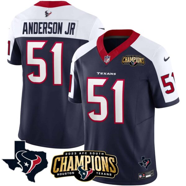 Men’s Houston Texans 2023 AFC South Champions Patch Vapor Jersey – All Stitched – Alternate – Will Anderson Jr.