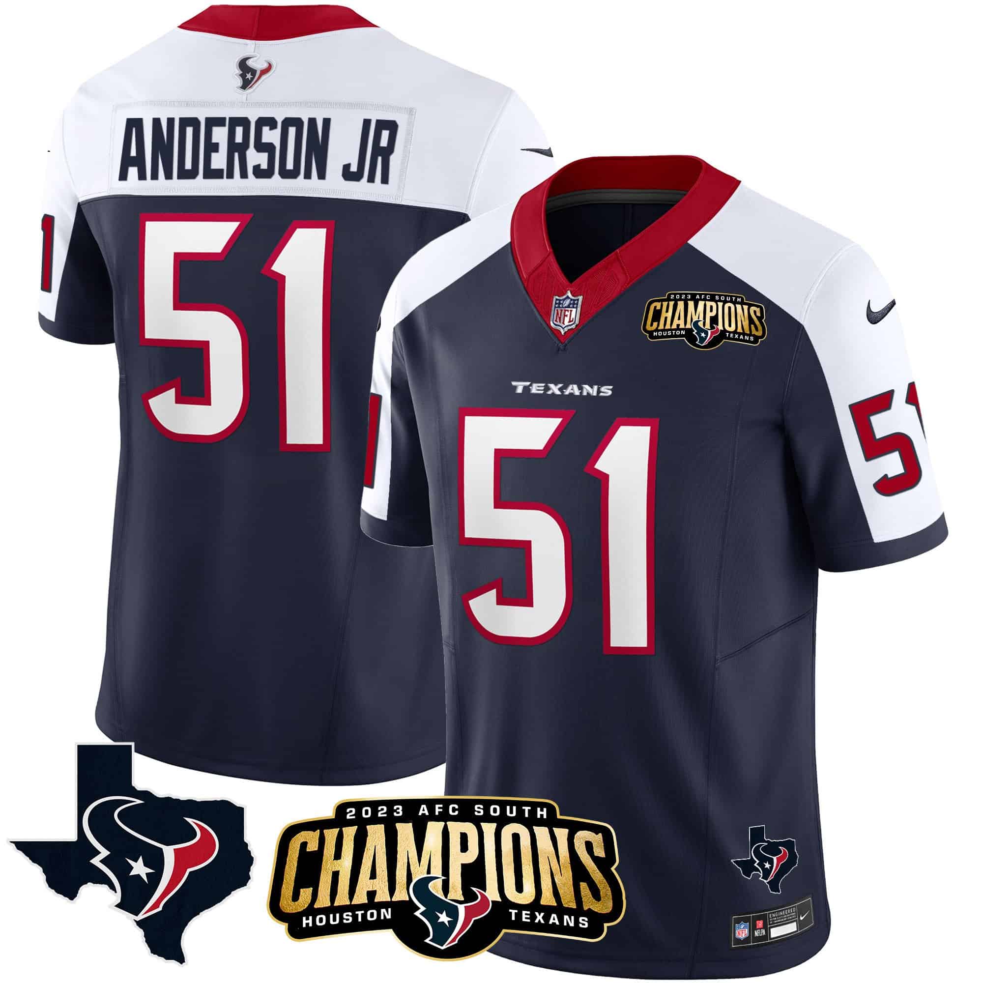 Men’s Houston Texans 2023 AFC South Champions Patch Vapor Jersey – All Stitched – Alternate – Will Anderson Jr.