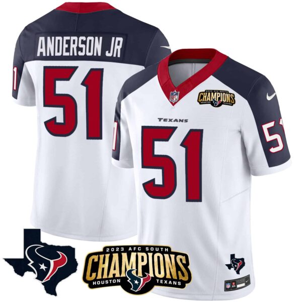 Men’s Houston Texans 2023 AFC South Champions Patch Vapor Jersey – All Stitched – Inverted – Will Anderson Jr.