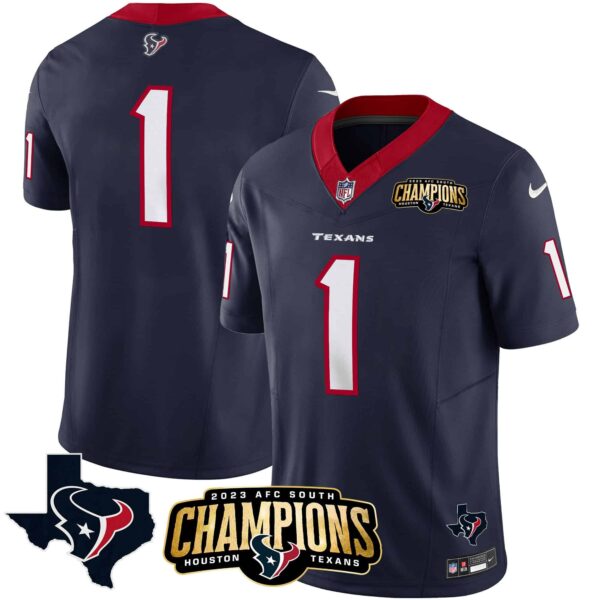 Men’s Houston Texans 2023 AFC South Champions Patch Vapor Jersey – All Stitched – Navy – #1 Team