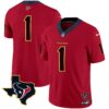 Men’s Houston Texans Gold Trim Vapor Jersey – All Stitched – Red – #1 Team