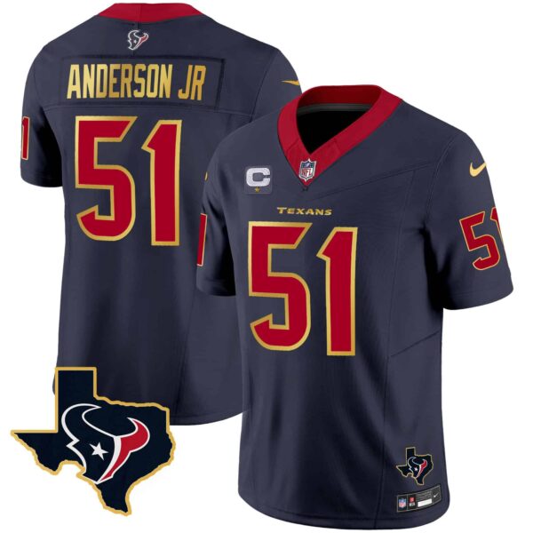 Men’s Houston Texans Gold Trim Vapor Jersey – All Stitched – Navy – Will Anderson Jr.