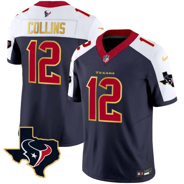 Men’s Houston Texans Gold Trim Vapor Jersey – All Stitched – Alternate – Nico Collins
