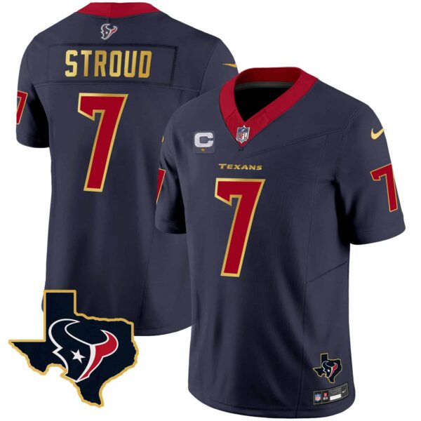 Men’s Houston Texans Gold Trim Vapor Jersey – All Stitched – Navy – C.J. Stroud