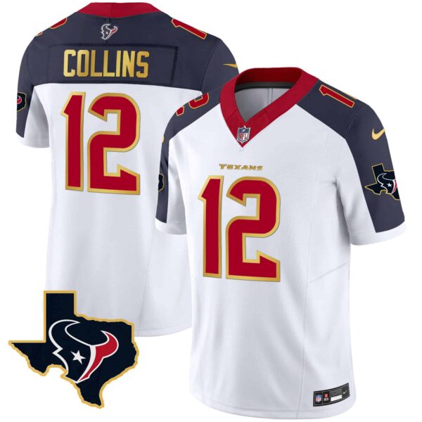 Men’s Houston Texans Gold Trim Vapor Jersey – All Stitched – Inverted – Nico Collins