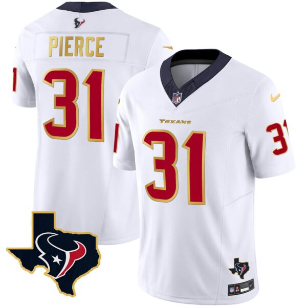 Men’s Houston Texans Gold Trim Vapor Jersey – All Stitched – White – Dameon Pierce