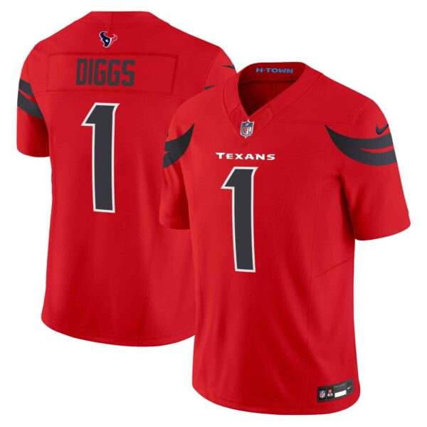Men’s Houston Texans 2024 Vapor Limited Jersey – All Stitched – Red – Stefon Diggs