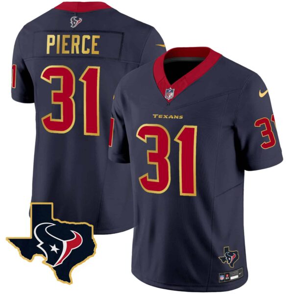 Men’s Houston Texans Gold Trim Vapor Jersey – All Stitched – Navy – Dameon Pierce