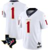 Men’s Houston Texans Gold Trim Vapor Jersey – All Stitched – White – #1 Team