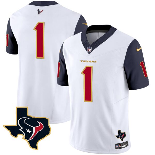 Men’s Houston Texans Gold Trim Vapor Jersey – All Stitched – Navy Sleeves – #1 Team