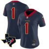 Women’s Houston Texans Gold Trim Vapor Jersey – All Stitched – Navy – #1 Team
