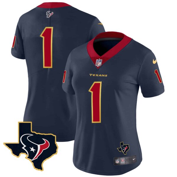 Women’s Houston Texans Gold Trim Vapor Jersey – All Stitched – Navy – #1 Team