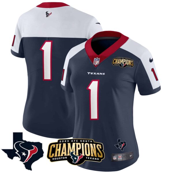 Women’s Houston Texans 2023 AFC South Champions Patch Vapor Jersey – All Stitched – Alternate – #1 Team