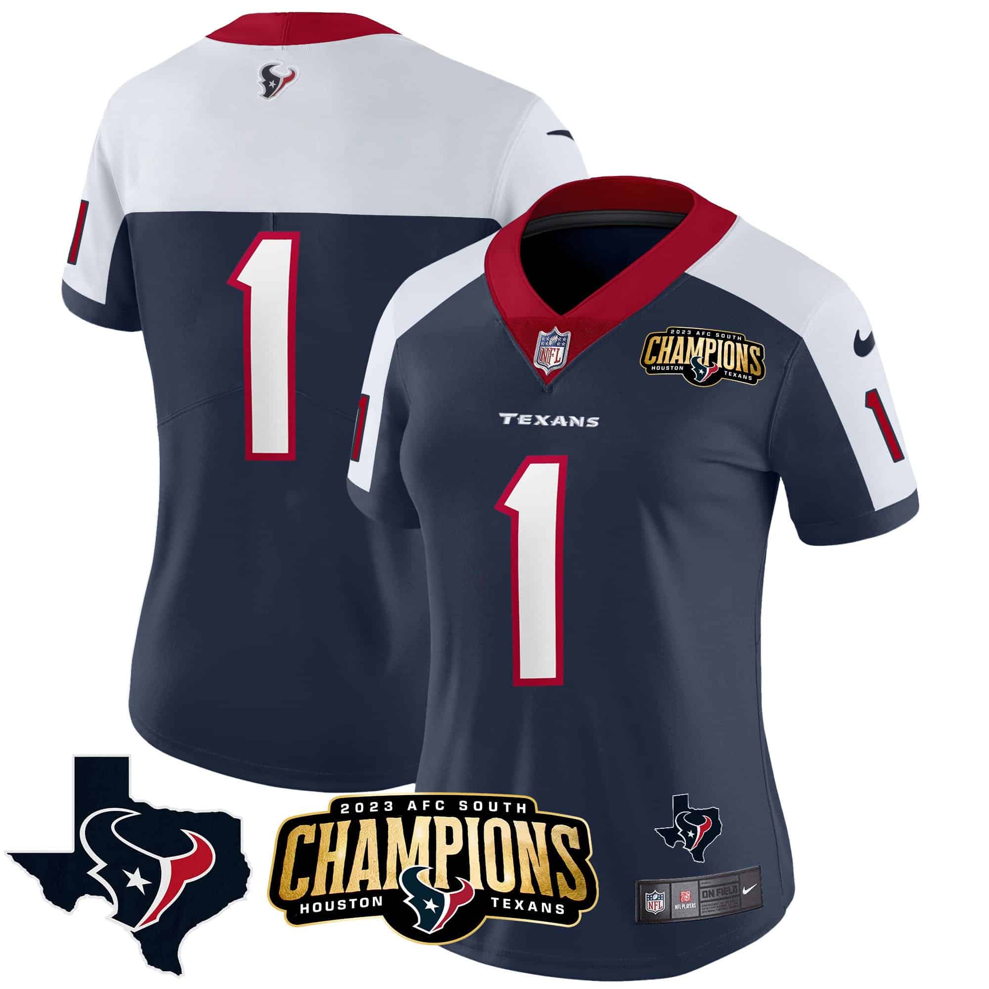 Women’s Houston Texans 2023 AFC South Champions Patch Vapor Jersey – All Stitched – Alternate – #1 Team