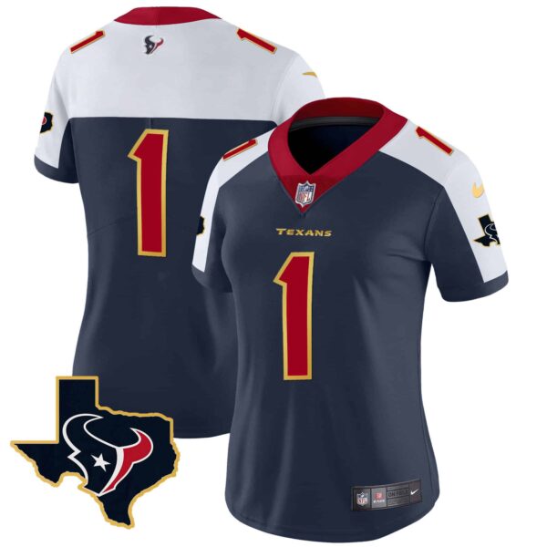 Women’s Houston Texans Gold Trim Vapor Jersey – All Stitched – Alternate – #1 Team
