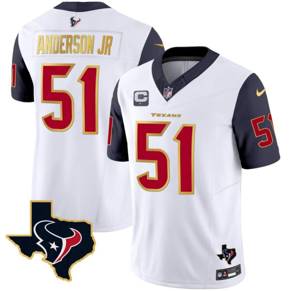 Men’s Houston Texans Gold Trim Vapor Jersey – All Stitched – Navy Sleeves – Will Anderson Jr.