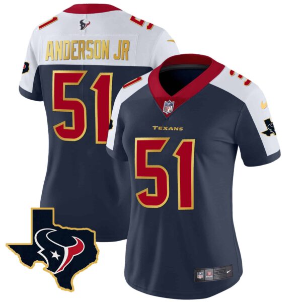 Women’s Houston Texans Gold Trim Vapor Jersey – All Stitched – Alternate – Will Anderson Jr.