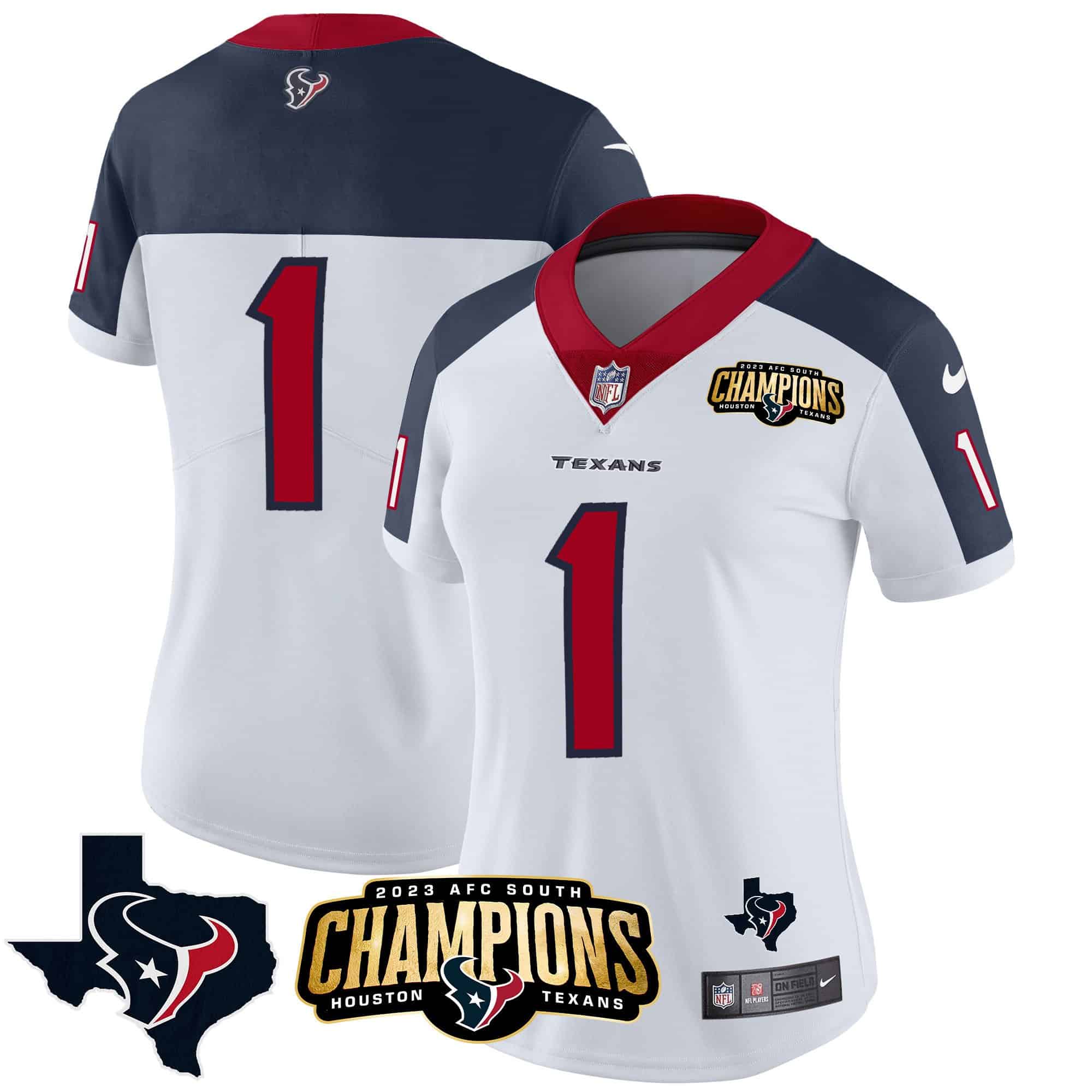 Women’s Houston Texans 2023 AFC South Champions Patch Vapor Jersey – All Stitched – Inverted – #1 Team