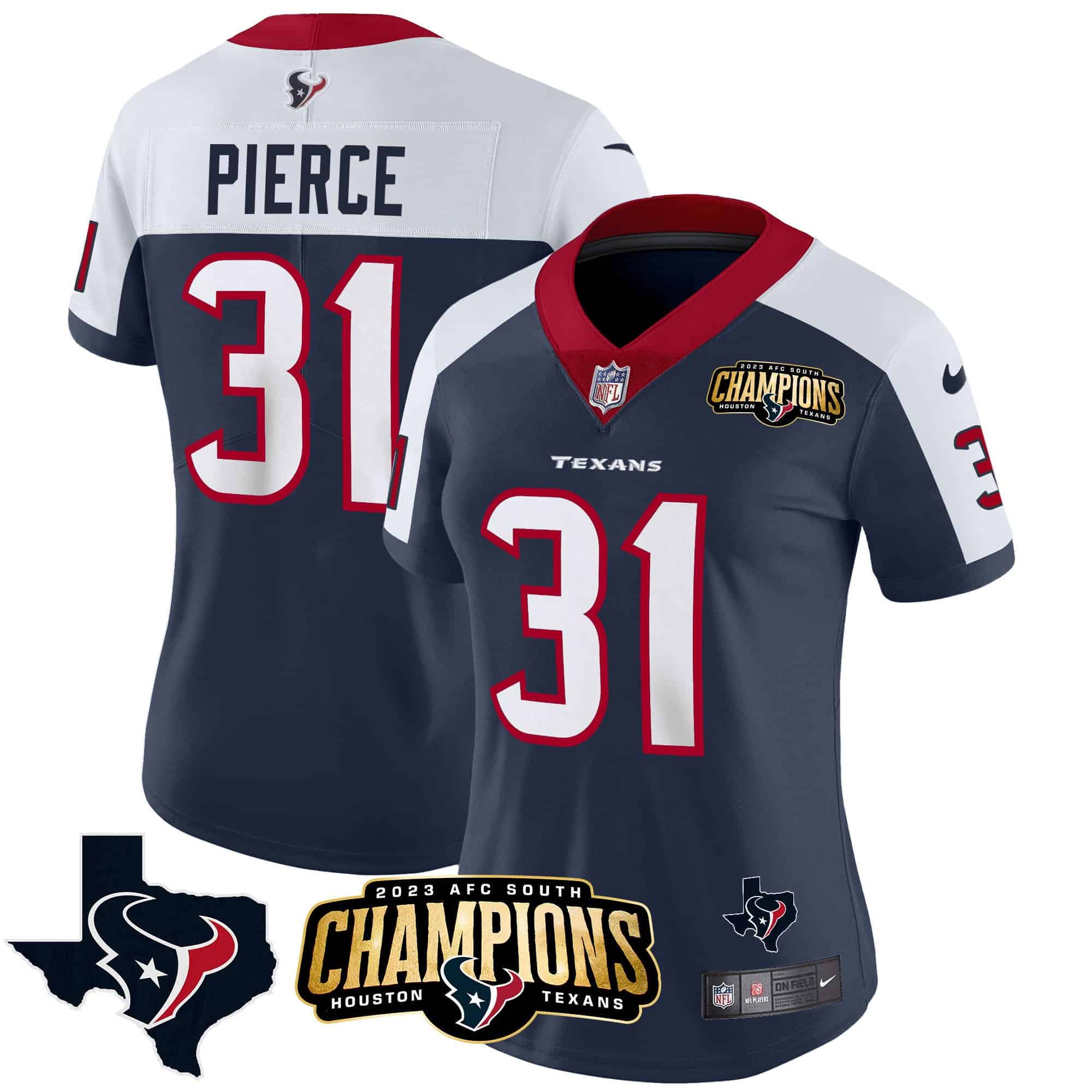 Women’s Houston Texans 2023 AFC South Champions Patch Vapor Jersey – All Stitched – Alternate – Dameon Pierce
