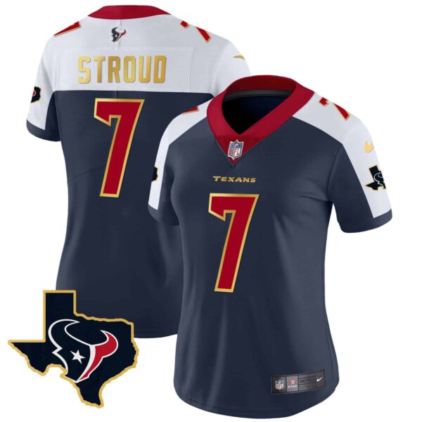 Women’s Houston Texans Gold Trim Vapor Jersey – All Stitched – Alternate – C.J. Stroud