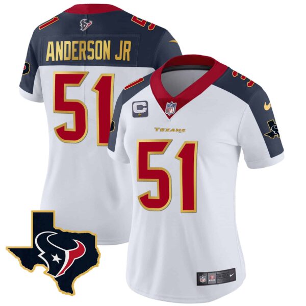 Women’s Houston Texans Gold Trim Vapor Jersey – All Stitched – Inverted – Will Anderson Jr.