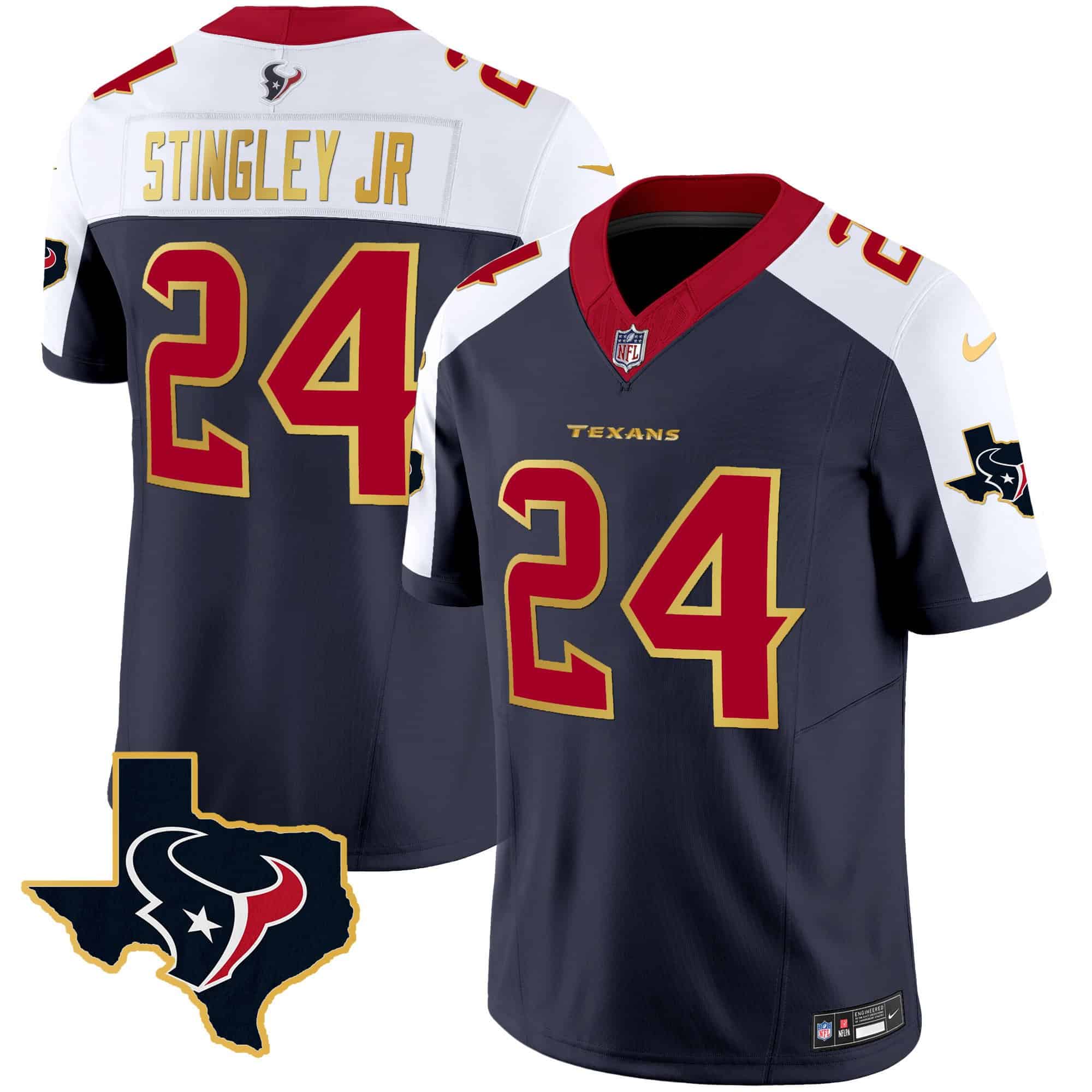 Men’s Houston Texans Gold Trim Vapor Jersey – All Stitched – Alternate – Derek Stingley Jr.