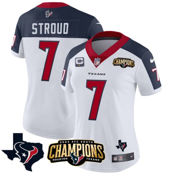 Women’s Houston Texans 2023 AFC South Champions Patch Vapor Jersey – All Stitched – Inverted – C.J. Stroud