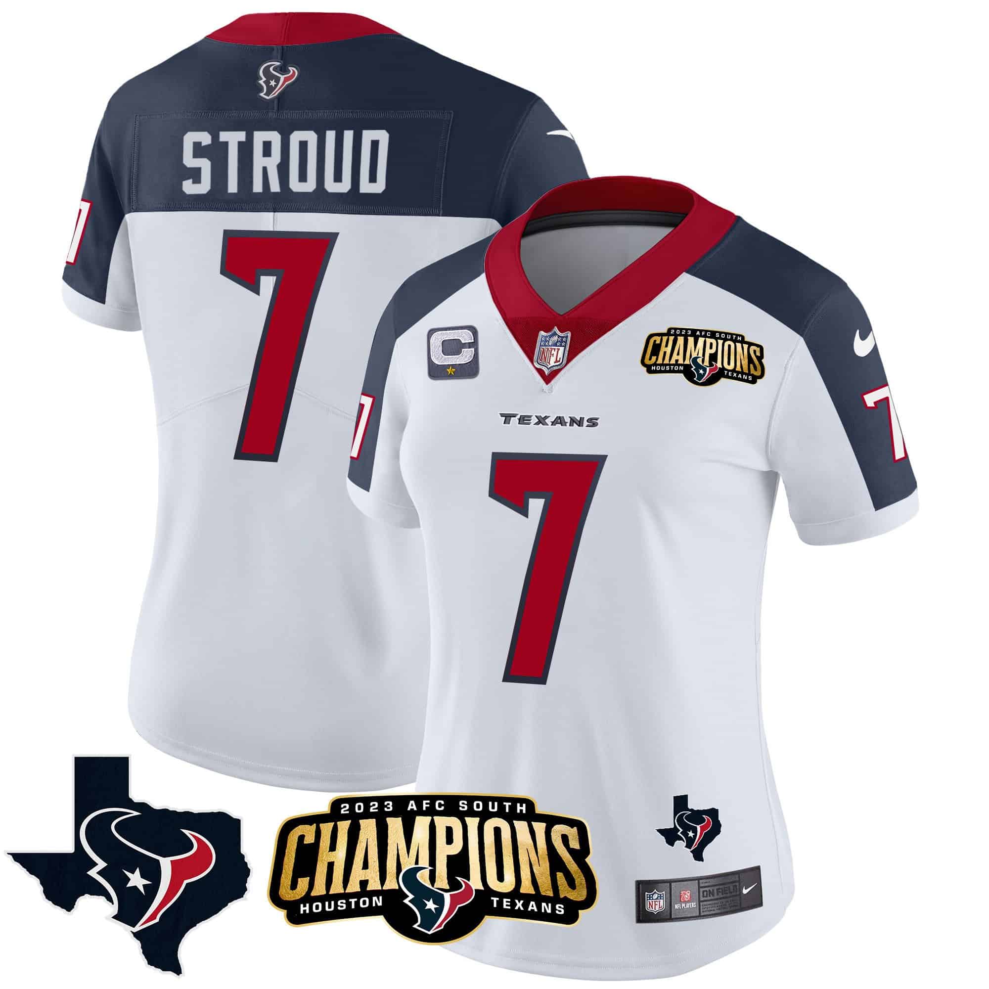 Women’s Houston Texans 2023 AFC South Champions Patch Vapor Jersey – All Stitched – Inverted – C.J. Stroud