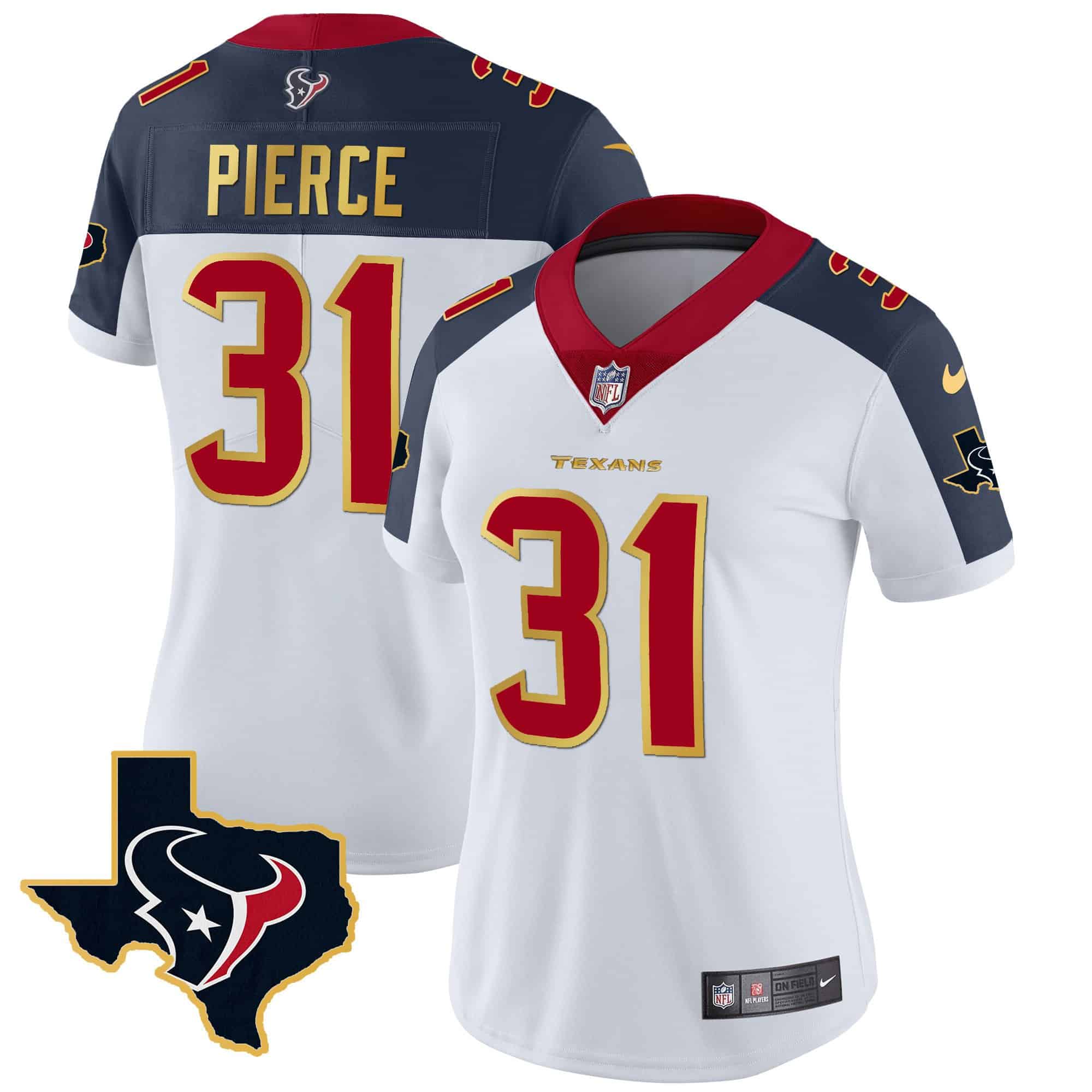 Women’s Houston Texans Gold Trim Vapor Jersey – All Stitched – Inverted – Dameon Pierce