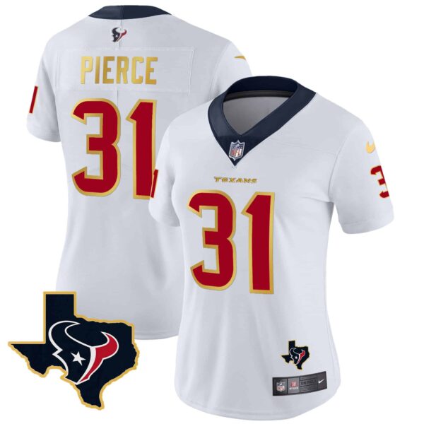 Women’s Houston Texans Gold Trim Vapor Jersey – All Stitched – White – Dameon Pierce
