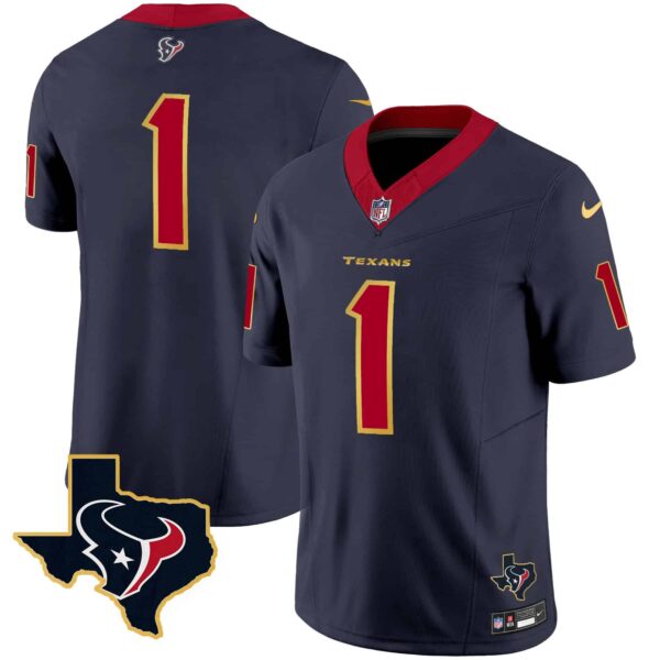 Men’s Houston Texans Gold Trim Vapor Jersey – All Stitched – Navy – #1 Team