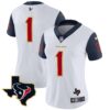 Women’s Houston Texans Gold Trim Vapor Jersey – All Stitched – Navy Sleeves – #1 Team