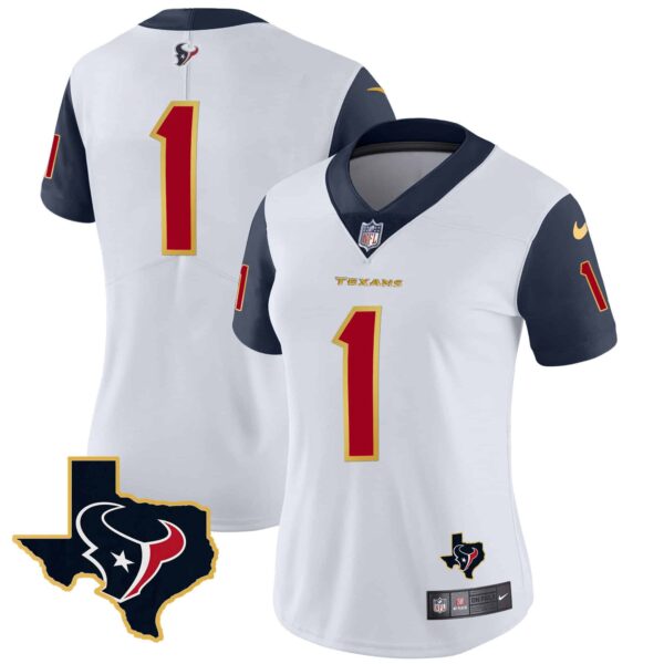 Women’s Houston Texans Gold Trim Vapor Jersey – All Stitched – Navy Sleeves – #1 Team