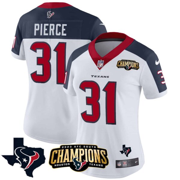 Women’s Houston Texans 2023 AFC South Champions Patch Vapor Jersey – All Stitched – Inverted – Dameon Pierce