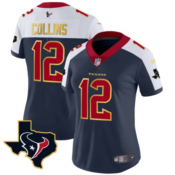 Women’s Houston Texans Gold Trim Vapor Jersey – All Stitched – Alternate – Nico Collins