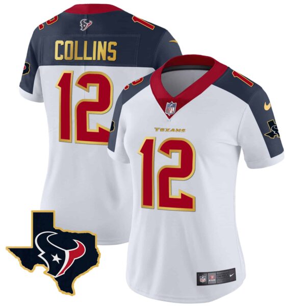 Women’s Houston Texans Gold Trim Vapor Jersey – All Stitched – Inverted – Nico Collins