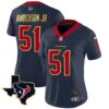 Women’s Houston Texans Gold Trim Vapor Jersey – All Stitched – Navy – Will Anderson Jr.