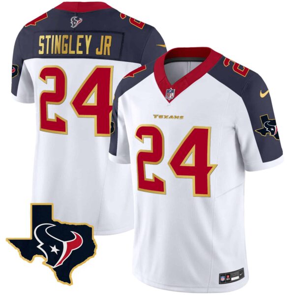 Men’s Houston Texans Gold Trim Vapor Jersey – All Stitched – Inverted – Derek Stingley Jr.