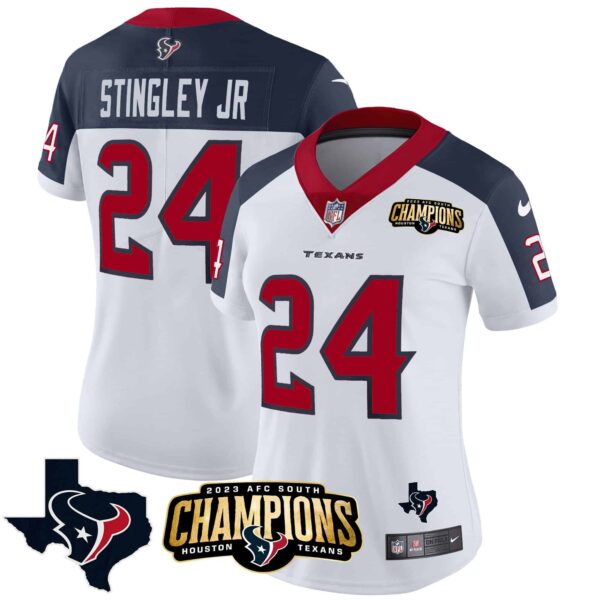 Women’s Houston Texans 2023 AFC South Champions Patch Vapor Jersey – All Stitched – Inverted – Derek Stingley Jr.