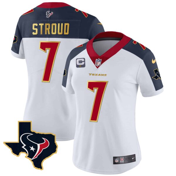 Women’s Houston Texans Gold Trim Vapor Jersey – All Stitched – Inverted – C.J. Stroud