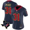 Women’s Houston Texans Gold Trim Vapor Jersey – All Stitched – Navy – Dameon Pierce
