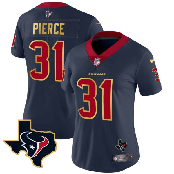 Women’s Houston Texans Gold Trim Vapor Jersey – All Stitched – Navy – Dameon Pierce